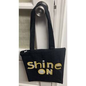 Shine On - Black Denim Beaded Tote Bag - Zip Closure - NEW - 11.5" 13.5"
